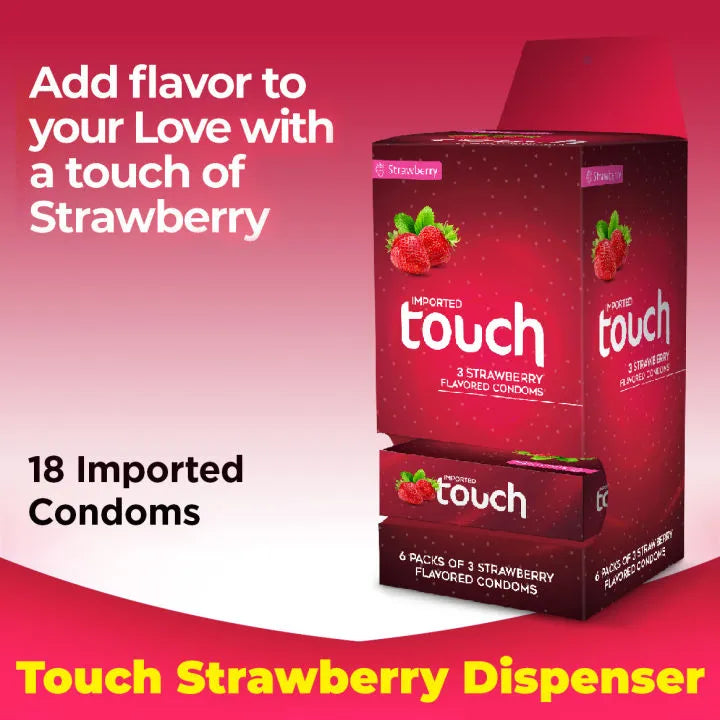 Touch Strawberry Flavored Condom Dispenser - Pack of 3 - 18 Pieces (6 x 3's)